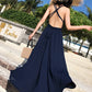 Simple V neck chiffon long dress blue dress  1218
