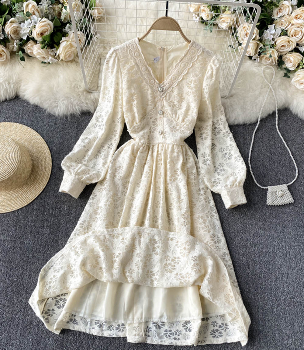 Champagne v neck lace dress fashion dress  847