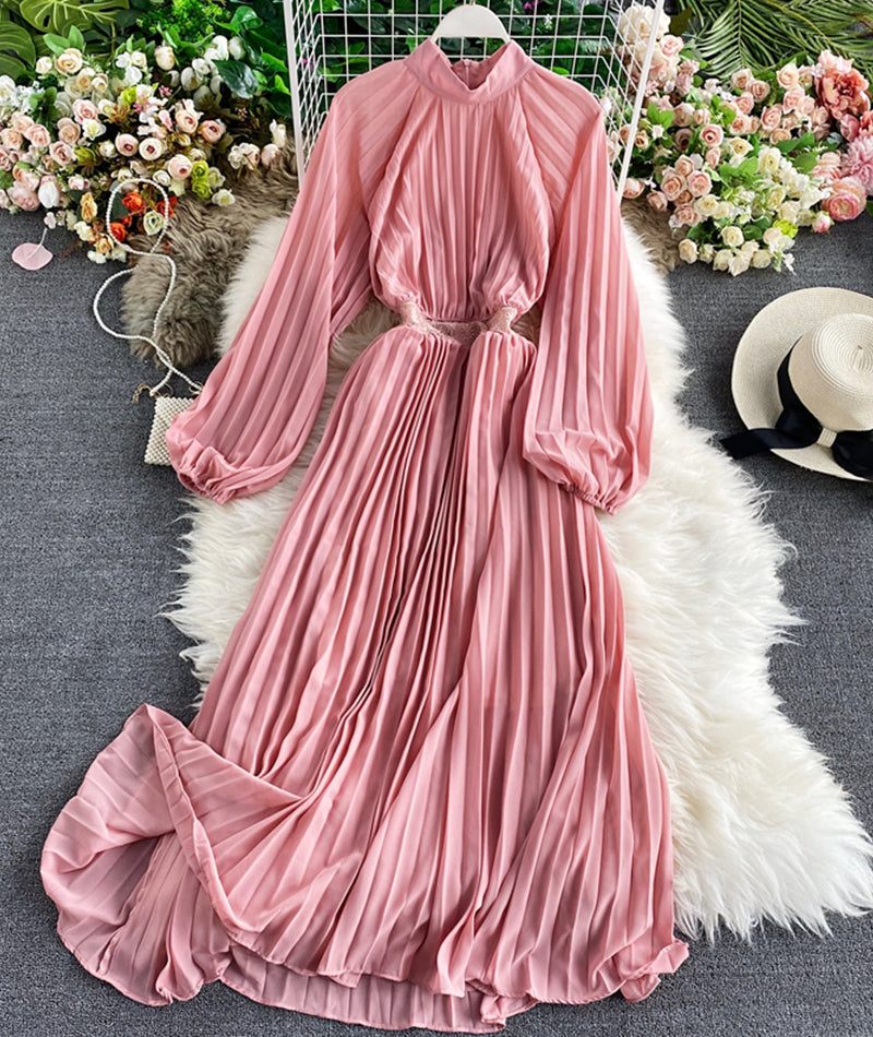 A line round neck long sleeve dress  964