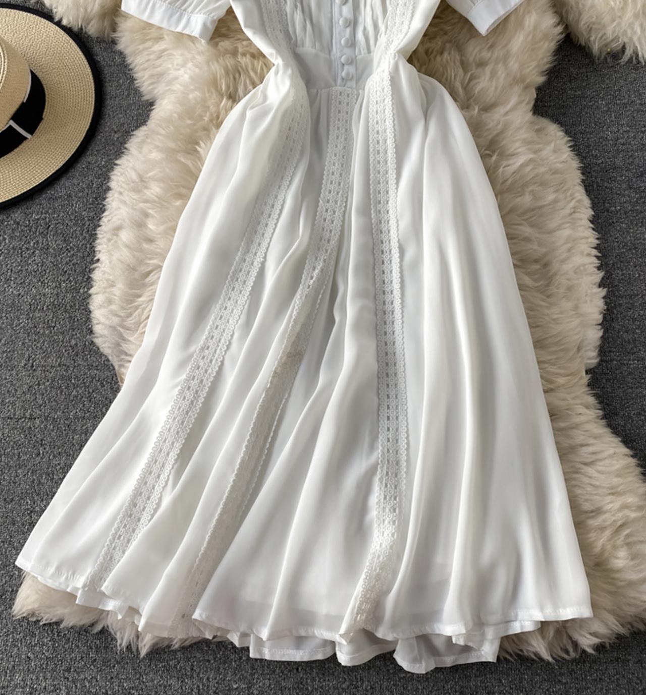 Cute chiffon lace dress A line dress  816
