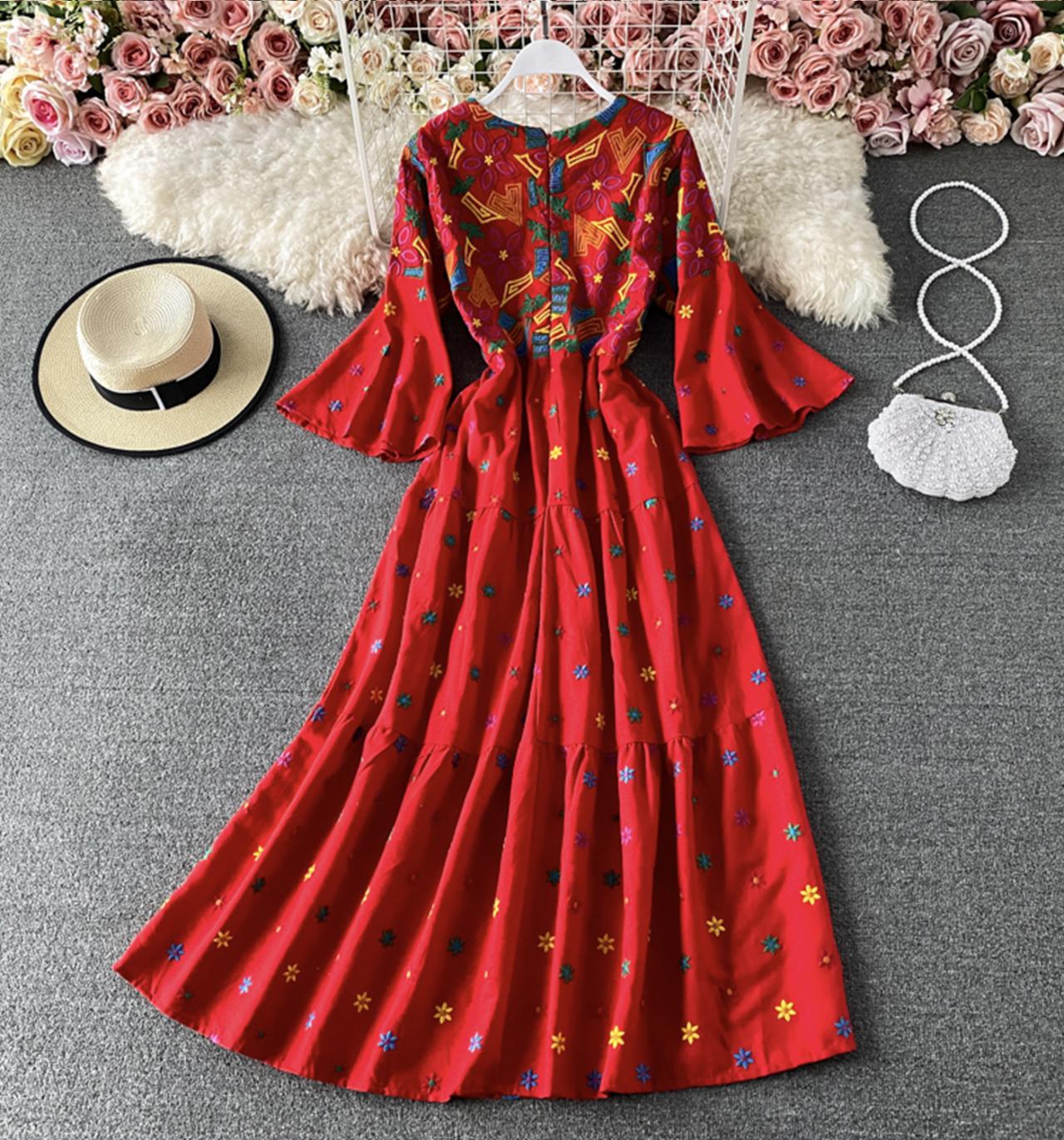 Cute A line embroidered dress  734