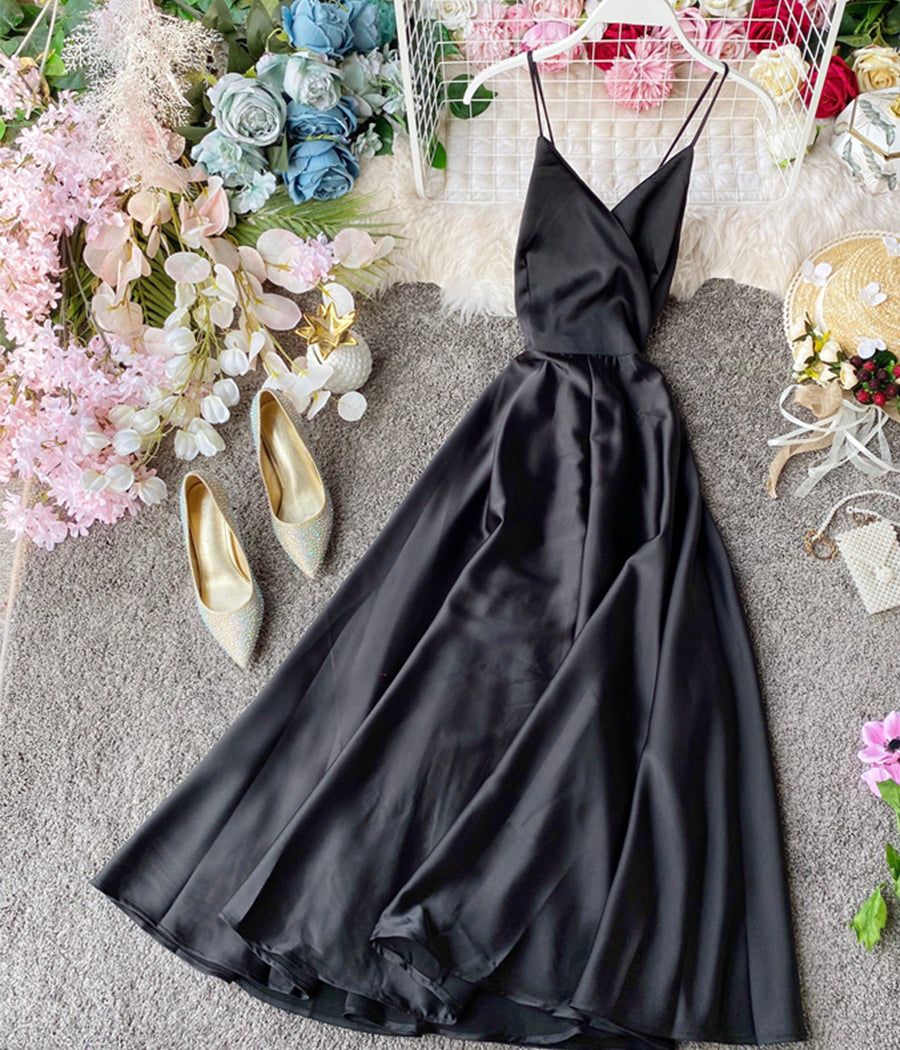 Simple v neck backless dress summer dress  1233