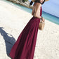 Burgundy v neck long dress summer dress  1217