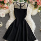 Cute lace short dress A line dress  880