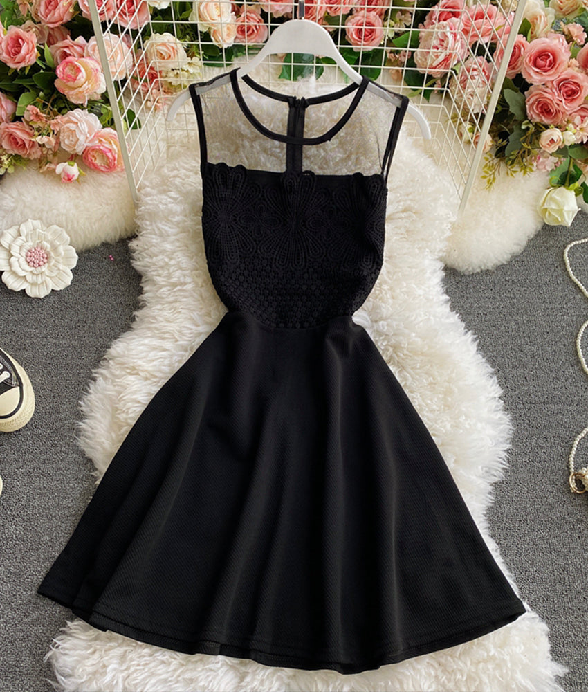 Cute lace short dress A line dress  880
