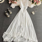Simple A line chiffon dress white v neck dress  824