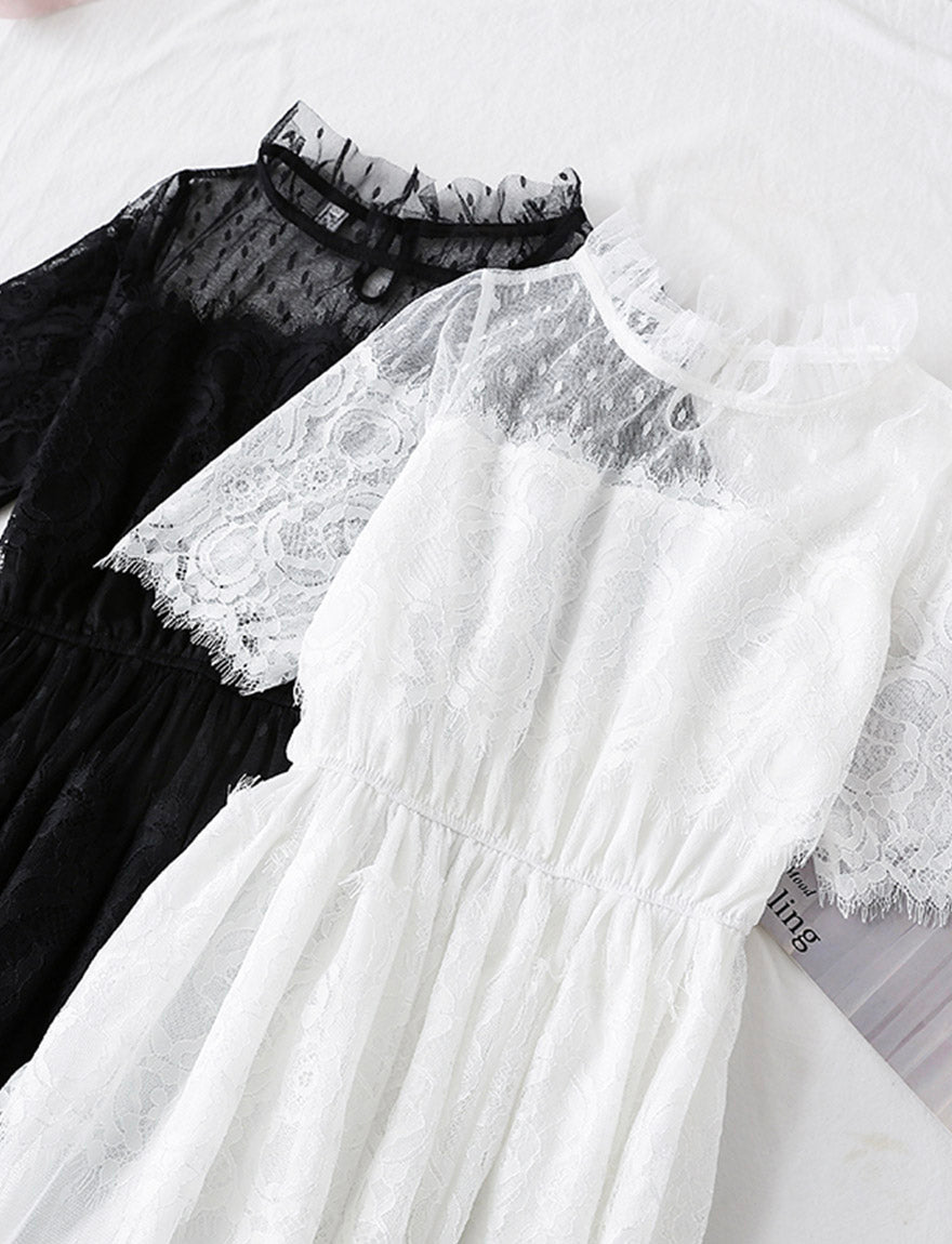 Black A line lace dress summer dress  1145