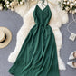 Simple A line v neck dress lace up dress  755