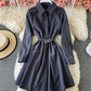 Simple A line long sleeve shirt dress  874