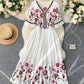 A line v neck embroidery dress  992