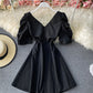 Simple A line short dress black v neck dress  933