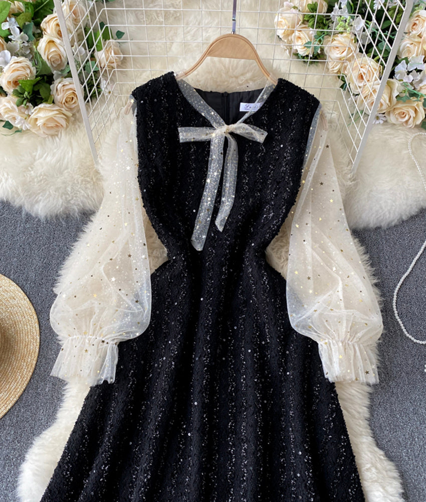 A line sequins long sleeve dress  889