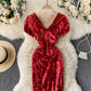 Shiny v neck sequins short dress party dress  860