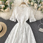 White A line lace v neck dress  793