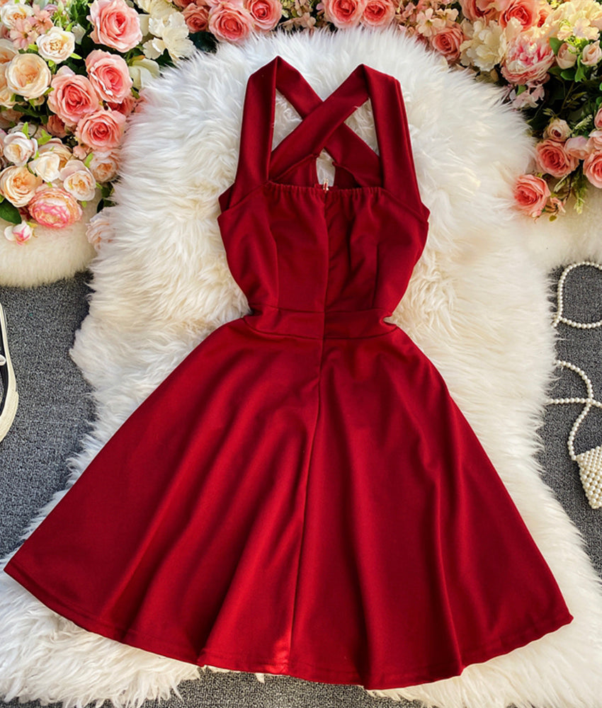 Sexy A line backless dress short dress  894