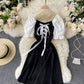 Black lace up short dress A line fashion dress  741