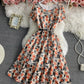 Cute A line floral dress lace dress  794