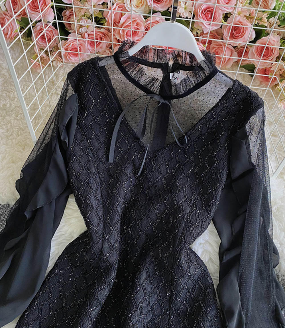 Schwarzes durchsichtiges Kleid in A-Linie kurzes Kleid 856
