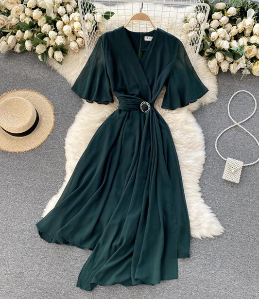 A line v neck chiffon dress fashion dress  697