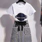 Weißes T-Shirt + gestreifter Rock 1274