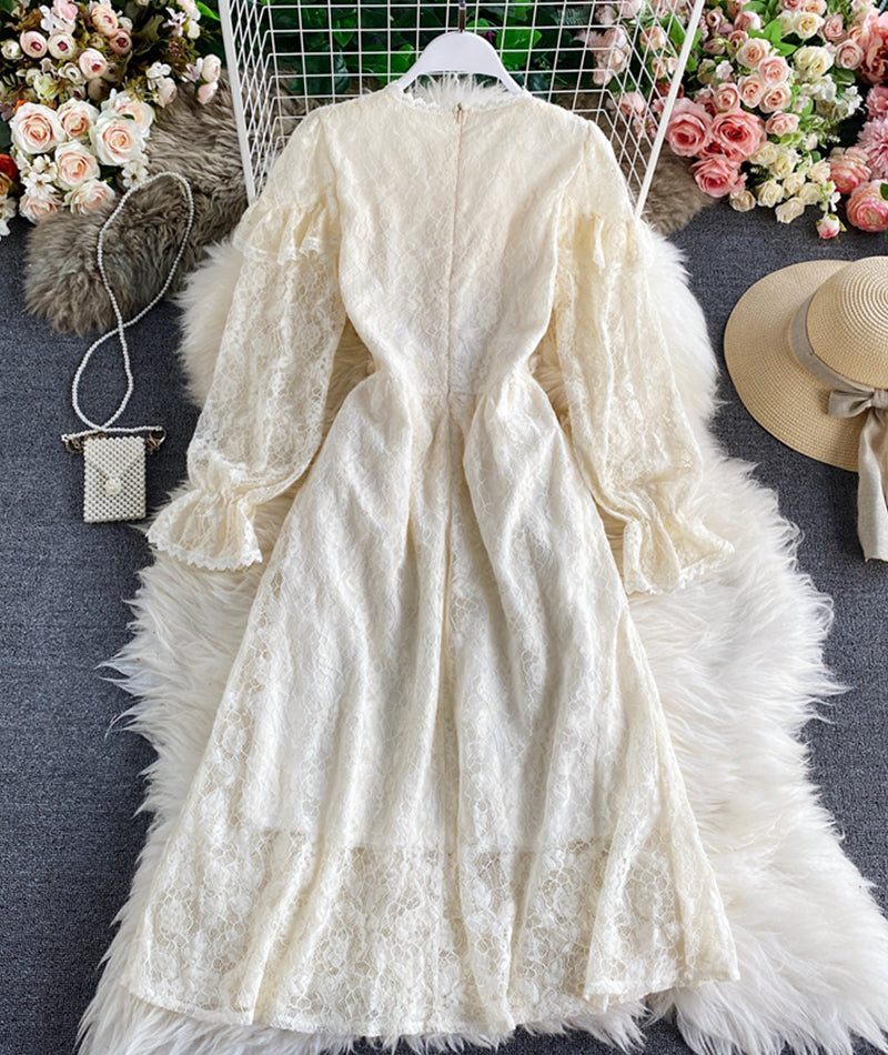 Champagne lace long sleeve dress  965
