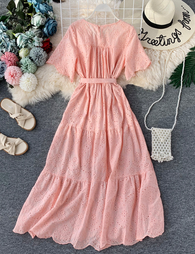 Lovely cutout short sleeve dress  1043