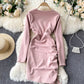 Stylish v neck long sleeve dress short dress  848