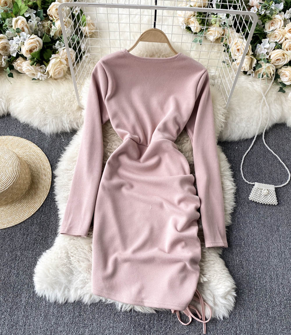 Stylish v neck long sleeve dress short dress  848