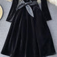 Schwarzes Samt-Langarmkleid Partykleid 890