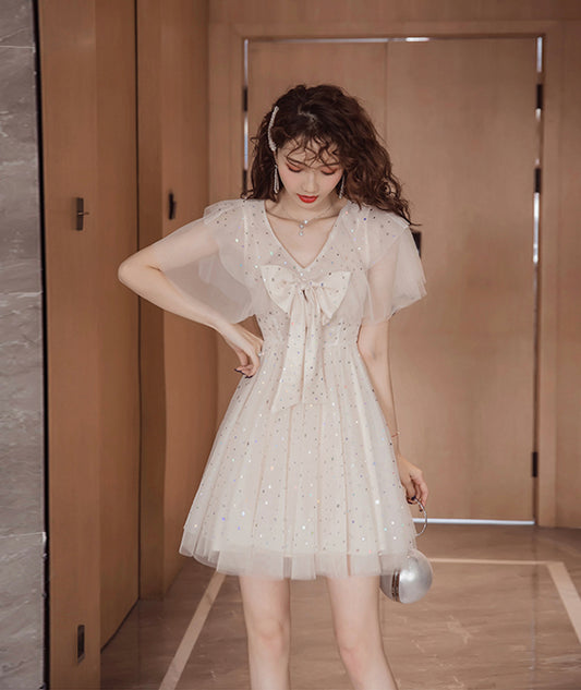 Cute v neck tulle short dress fashion dress  1080