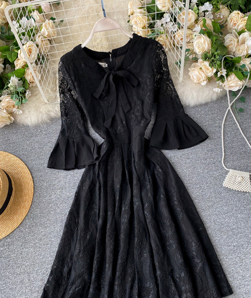 Black A line lace short dress  953