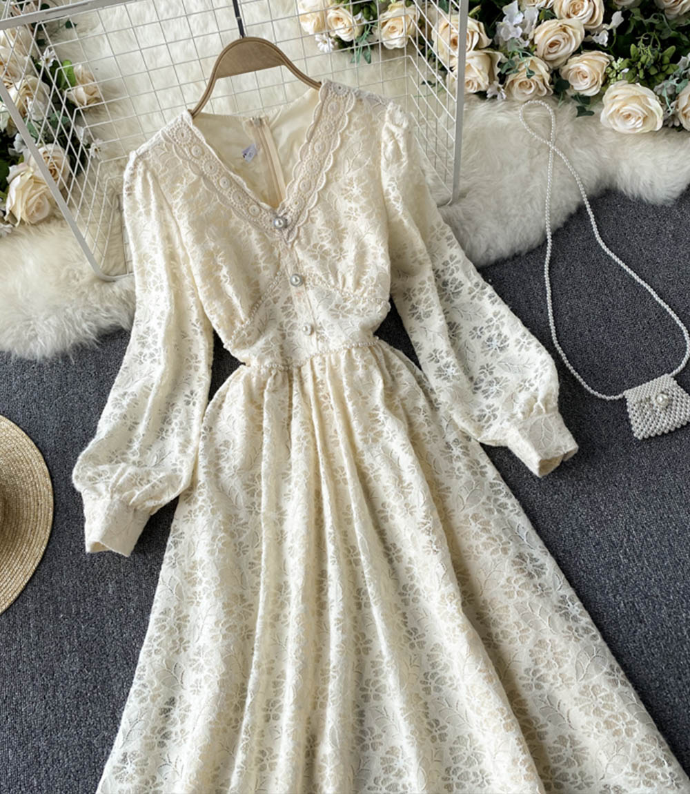 Champagne v neck lace dress fashion dress  847