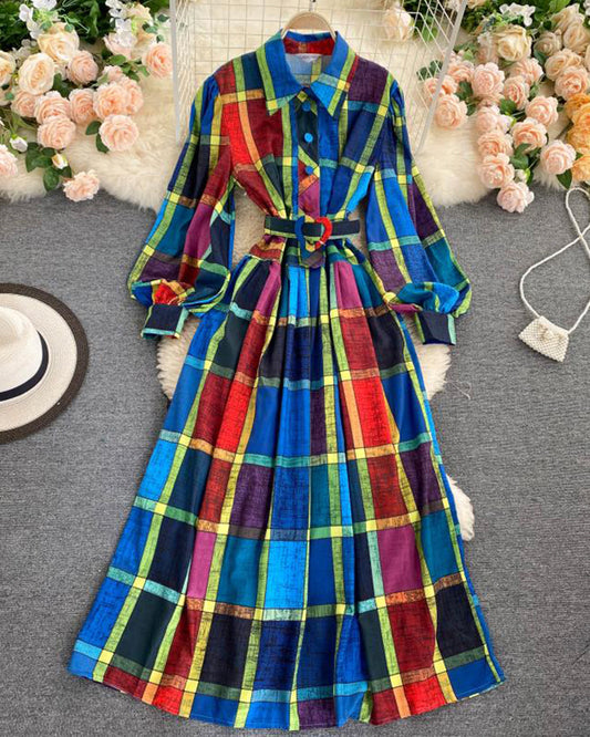 Erstaunliches kariertes langärmliges Hemdkleid Modekleid 1014