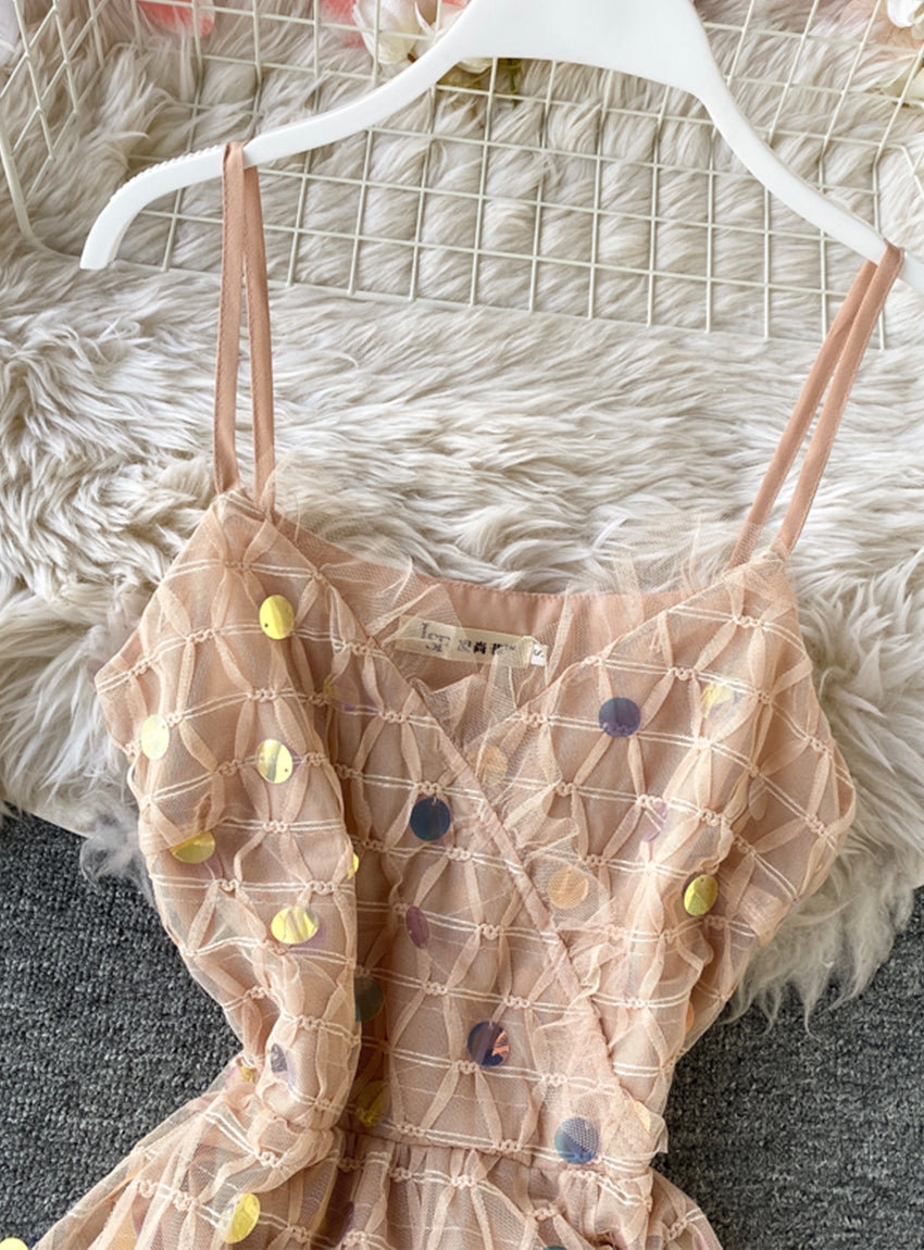 Jolie robe à paillettes à col en V pour fille 1175