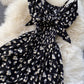 Black A line floral dress with bow  784