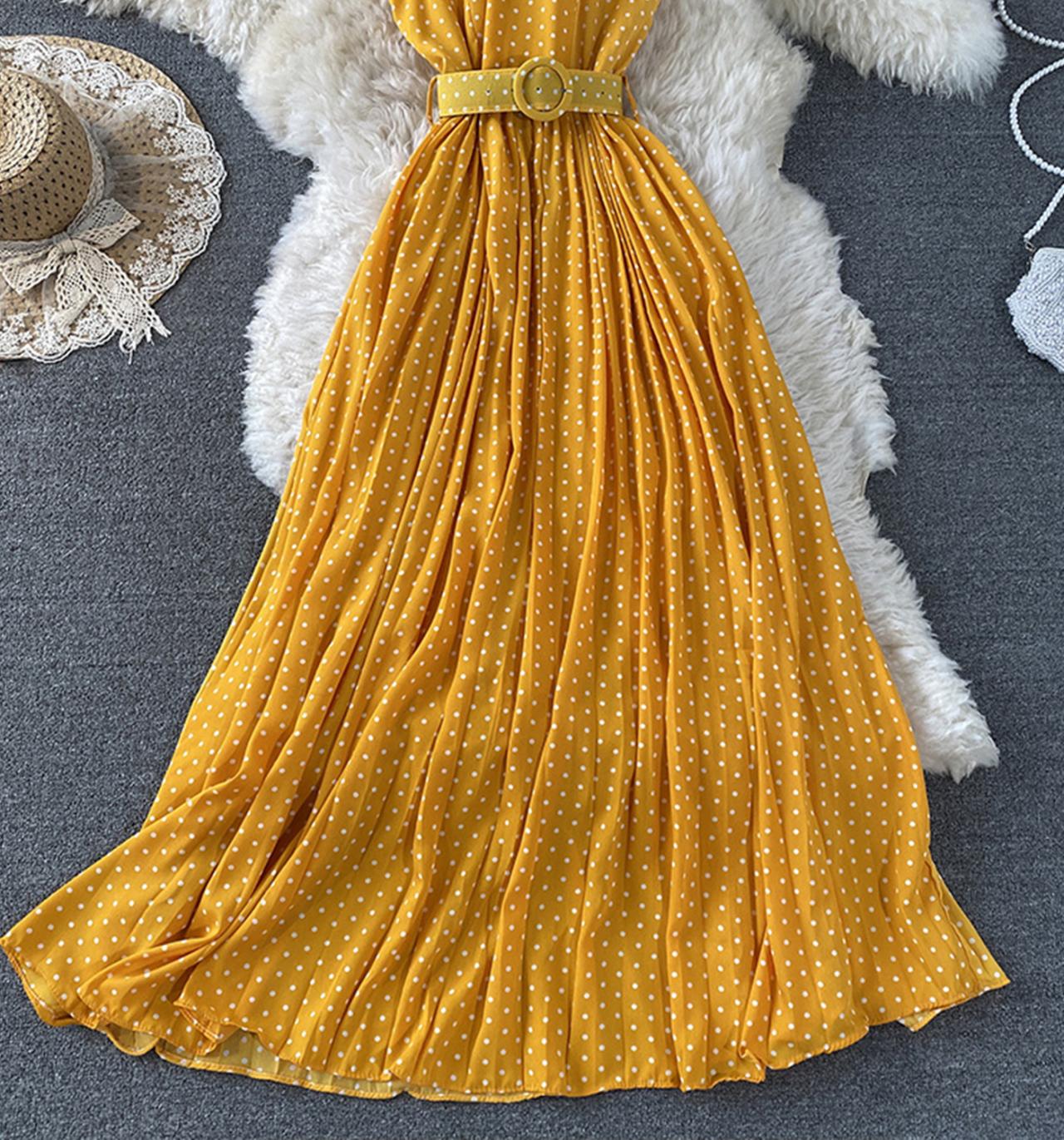 Elegant A line polka dot dress off shoulder dress  713