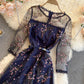 Blue lace short A line dress fashion girl dress  797