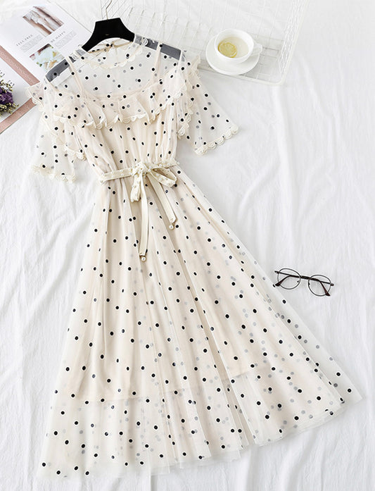 Süßes Polka Dot Kurzarmkleid Sommerkleid 1140 