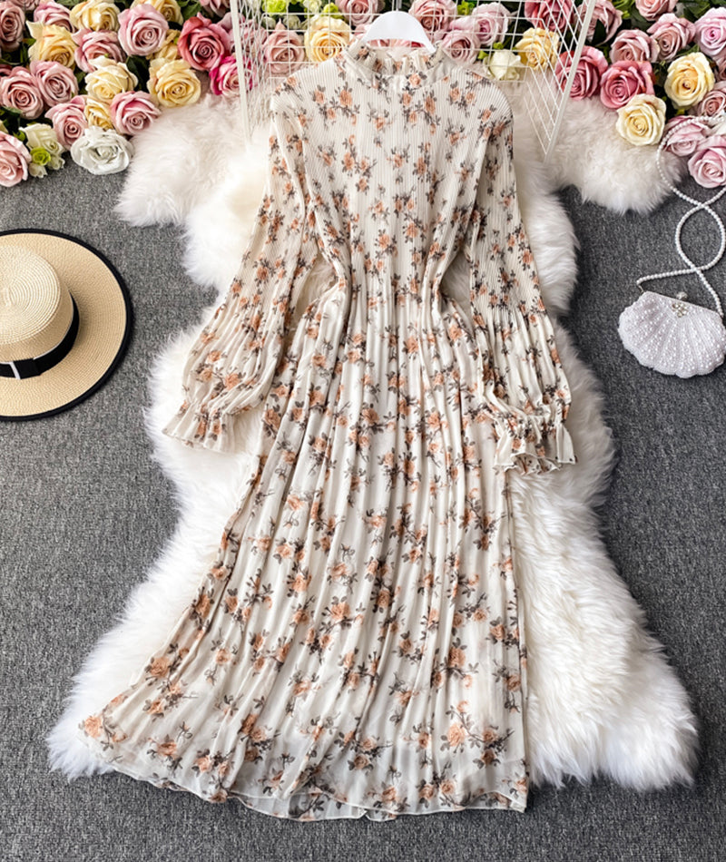 Cute A line printed long sleeve dress  985