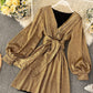 Simple v neck long sleeve short dress 990