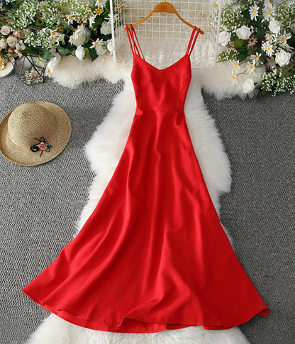 A line v neck backless dress women's dress  1226