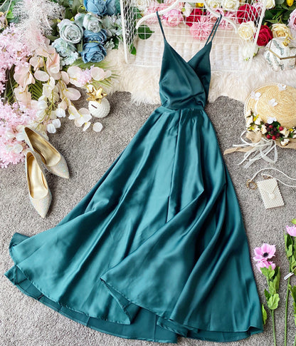 Simple v neck backless dress summer dress  1233