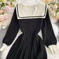 Black navy style knitted dress long sleeve dress  1010