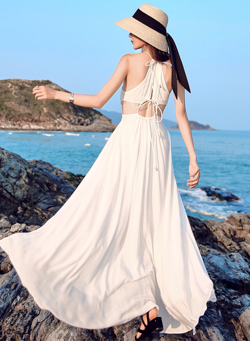 Unique white chiffon long dress summer dress  1215