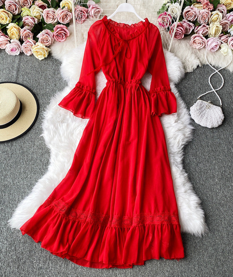 Rotes A-Linie Chiffonkleid Mode Mädchenkleid 1005