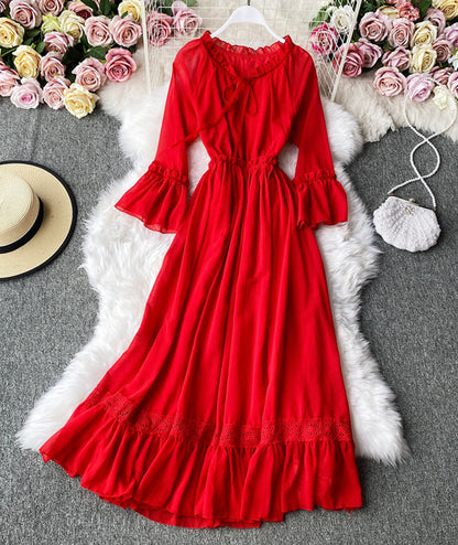 Rotes A-Linie Chiffonkleid Mode Mädchenkleid 1005
