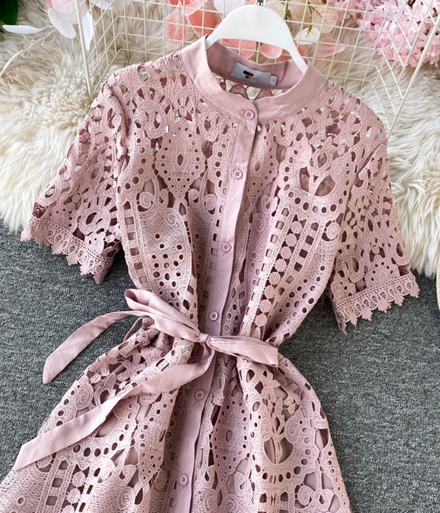 Stylish round neck lace dress summer dress  1281