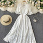 White A line lace v neck dress  793