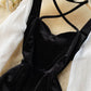 Black velvet and white dress long sleeve dress  905