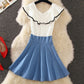 Cute v neck denim stitching dress summer dress  1251